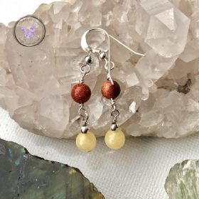 Goldstone & Yellow Calcite Silver Earrings